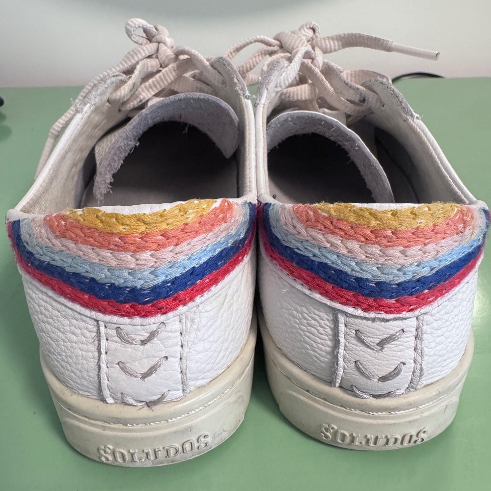 Soludos White Leather Sneakers with Rainbow Accents, size 7.5 - Picture 3 of 5